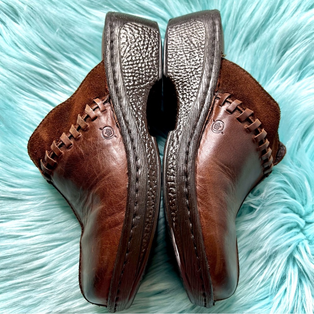 Born Brown LEATHER Clogs Womens Slip On Artisan Comfort Mules - Picture 7 of 16